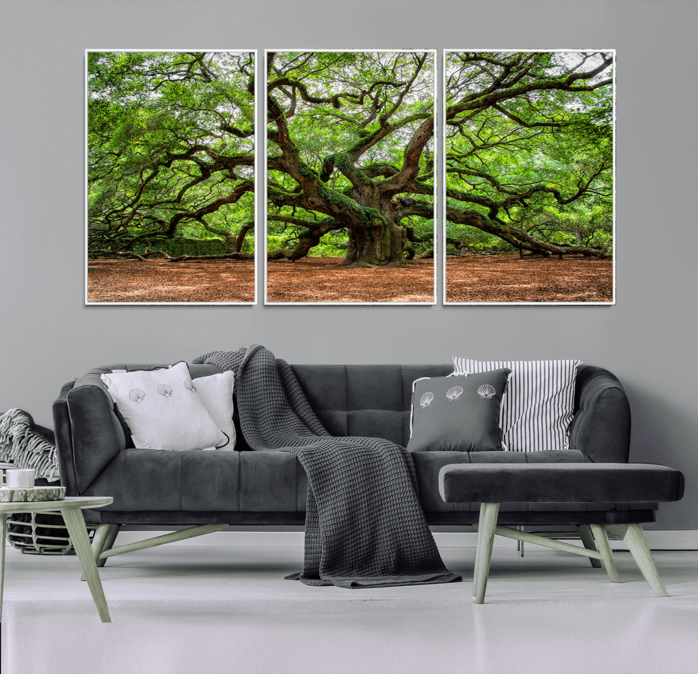 51255351-MGV-FC-60X30-3P_White-Majestic Oak Tree Wall Art Canvas Print – Ancient Branches and Lush Greenery Nature Landscape for Home, Office