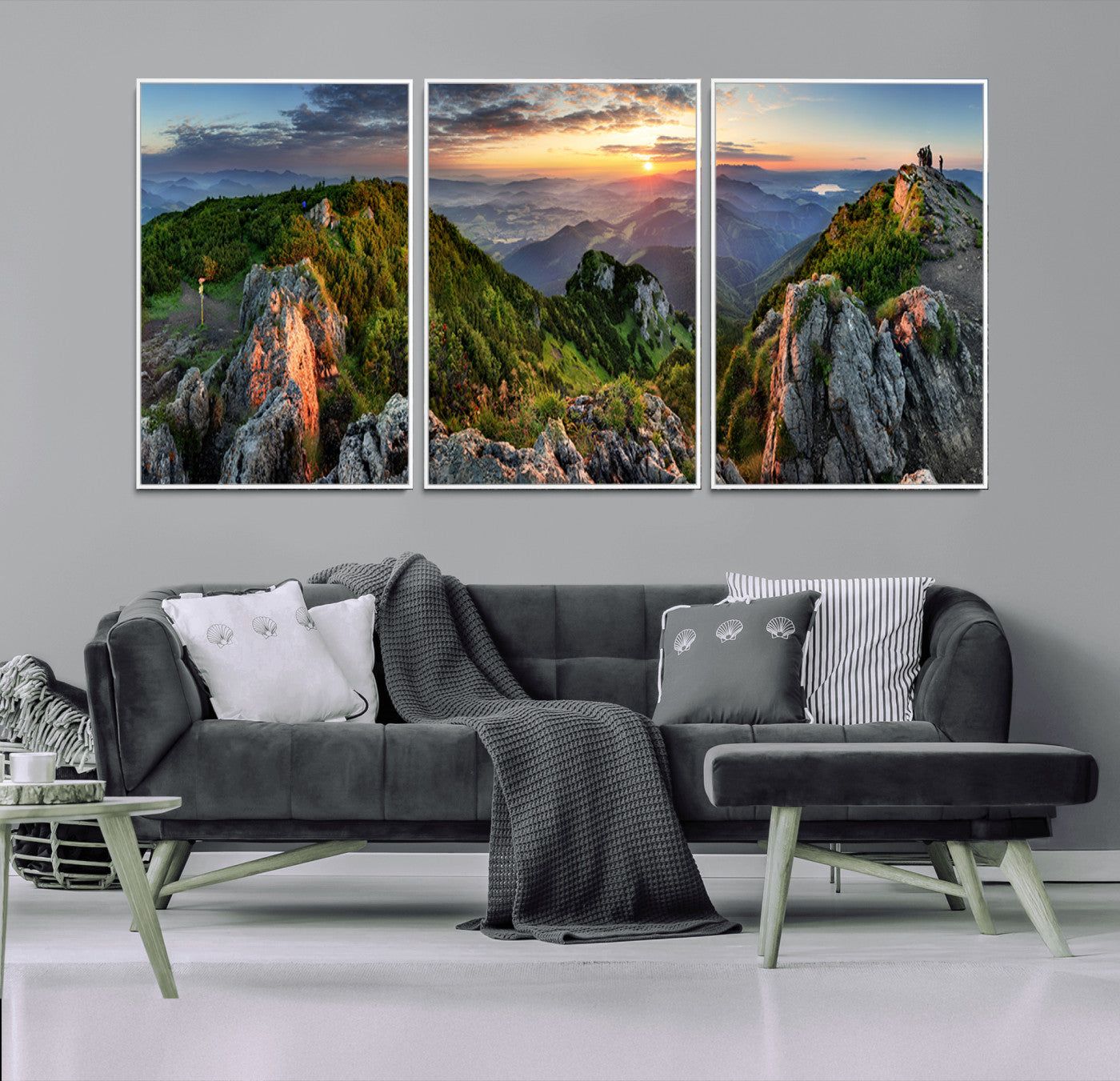 51582565-MGV-CV-36X24-Mountain Sunset Panoramic Wall Art Canvas Print – Framed Scenic Wilderness Scene with Majestic Summit Artwork for Home, Office