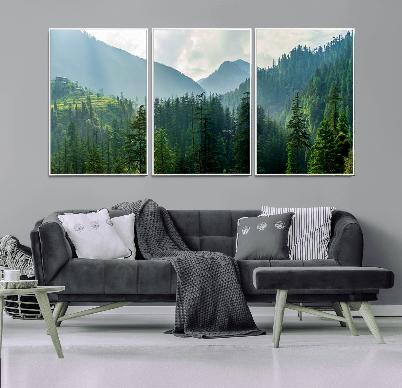 83417191-MGV-CV-36X24-Misty Forest Mountain Wall Art Canvas Print – Framed Serene Nature Scene with Tranquil Valley Artwork for Home, Office