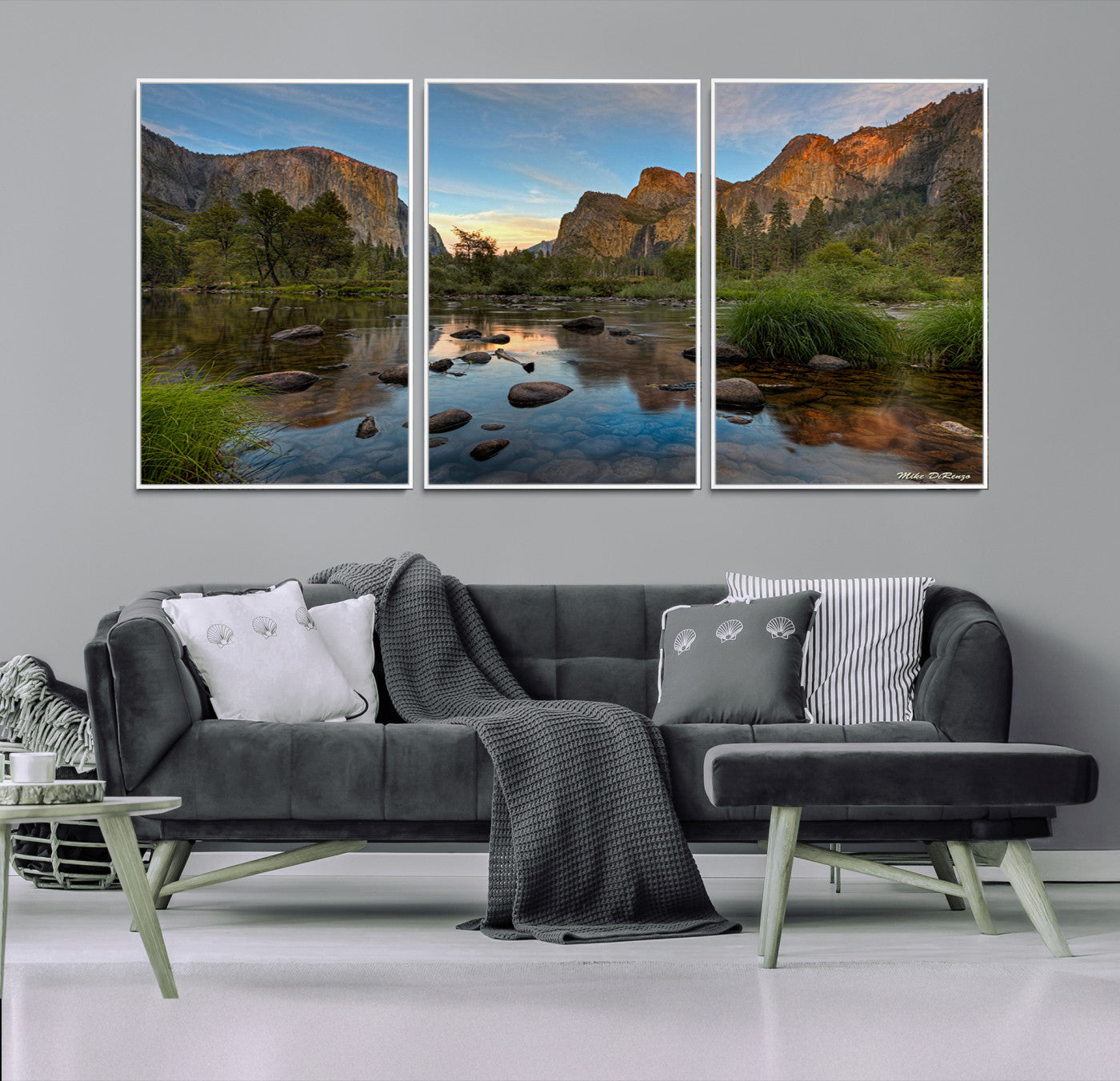 Canvas of Yosemite Valley with El Capitan and sunset reflections in a calm river, perfect for rustic or nature-themed décor.