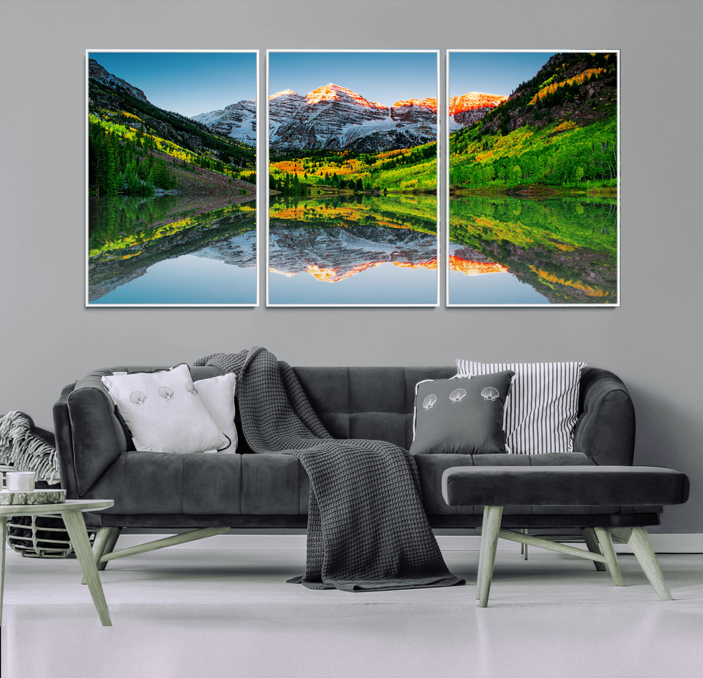 MGV-FC-60X30-3P - Sunrise Maroon Bells Lake Wall Art Print, Elk Mountains Canvas Wall Art, North Maroon Peak Landscape