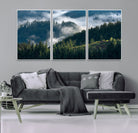 84598503-MGV-FC-60X30-3P-Misty Forest Wall Art Canvas Print, Framed Pine Hills Art Picture Print, Moody Hills Perfect Moody Woodland Decor Artwork