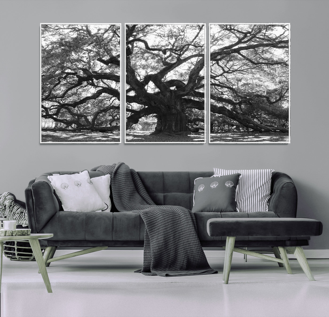 81655611-MGV-FC-60X30-3P_White-Ancient Oak Wall Art Canvas Print – Gnarled Tree Twisted Branches Dramatic Sky Moody Nature Artwork for Home Office