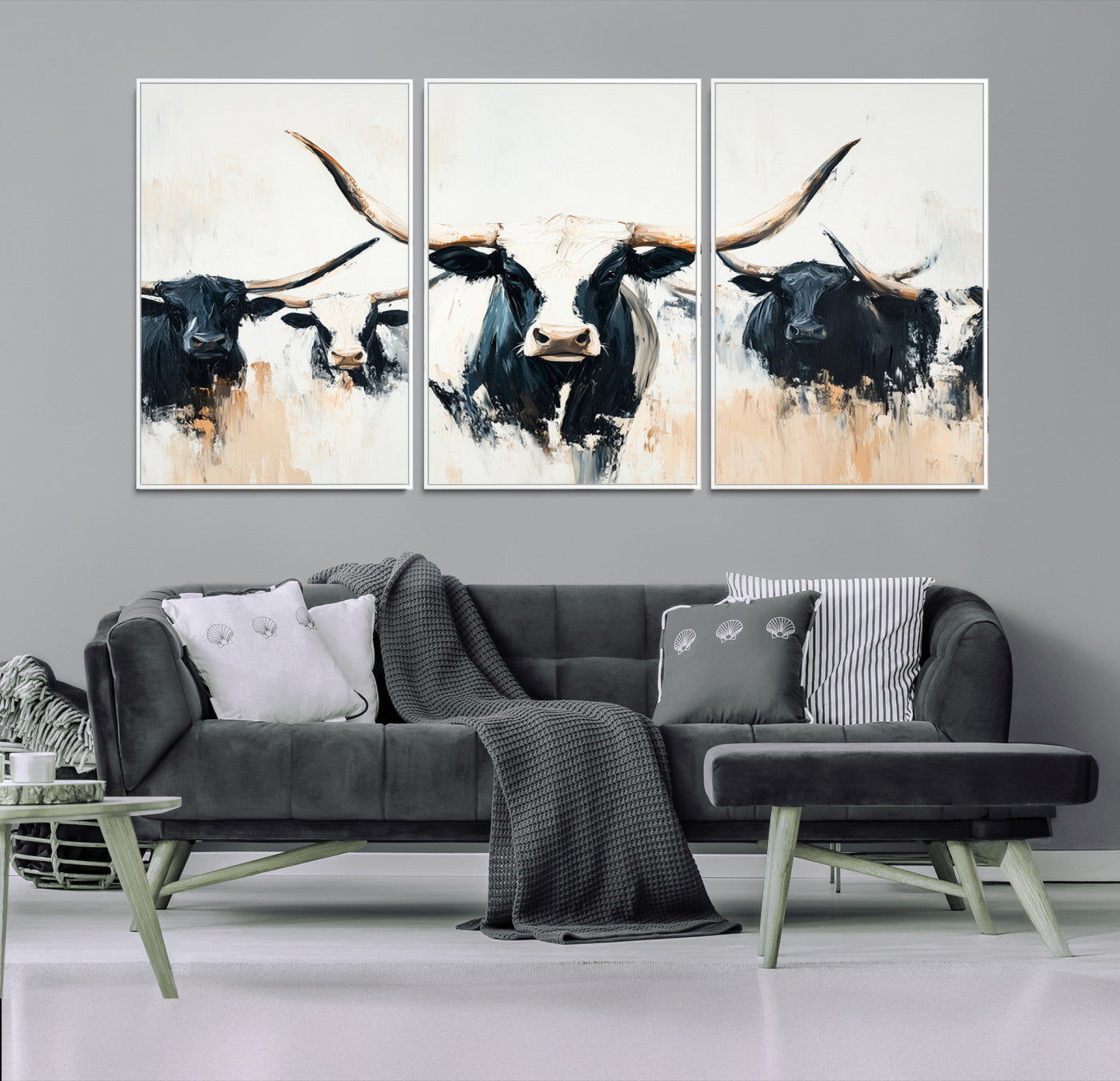 94780606-MGV-FC-60X30-3P-Texas Longhorn Wall Art Canvas Print – Majestic Horned Bull Western Cattle Rustic Ranch Artwork for Home Office