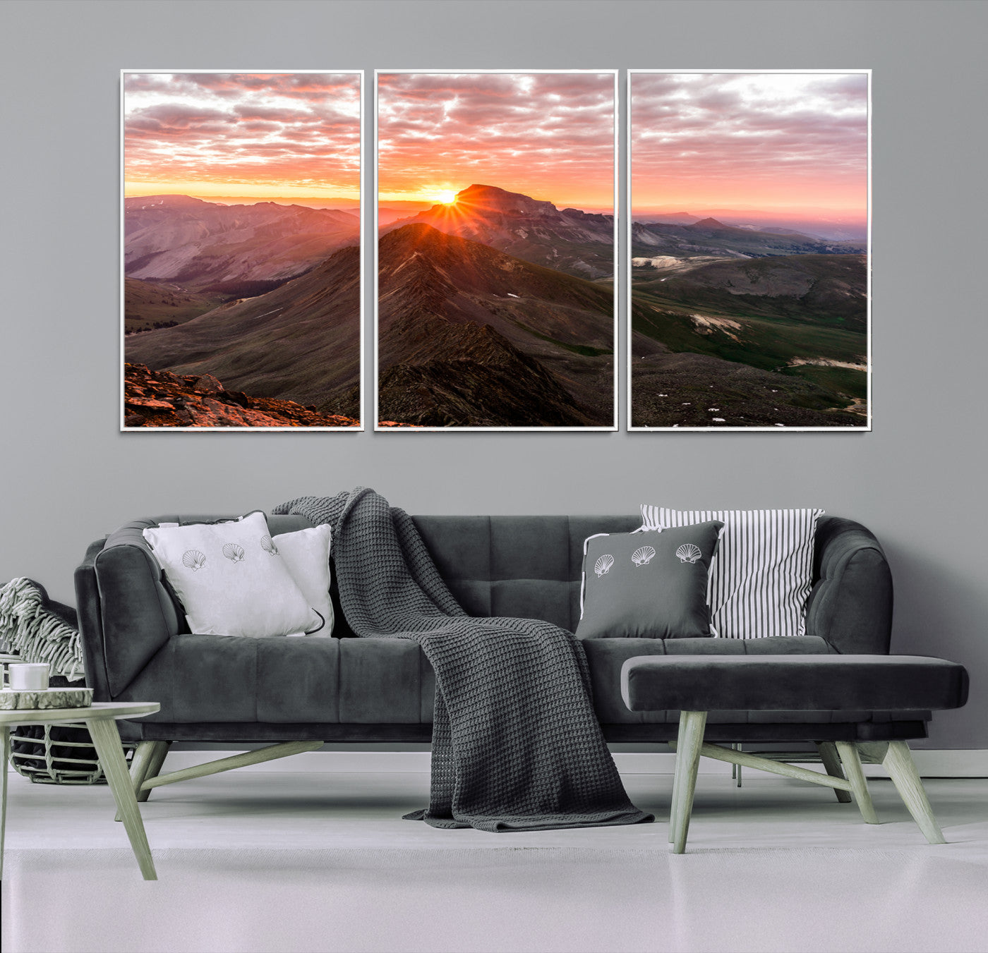 50957419-MGV-FC-60X30-3P-Mountain Sunrise Wall Art Canvas Print, Framed Alpine Ridge Art Picture Print, Mountain Range Perfect Vibrant Rustic Decor