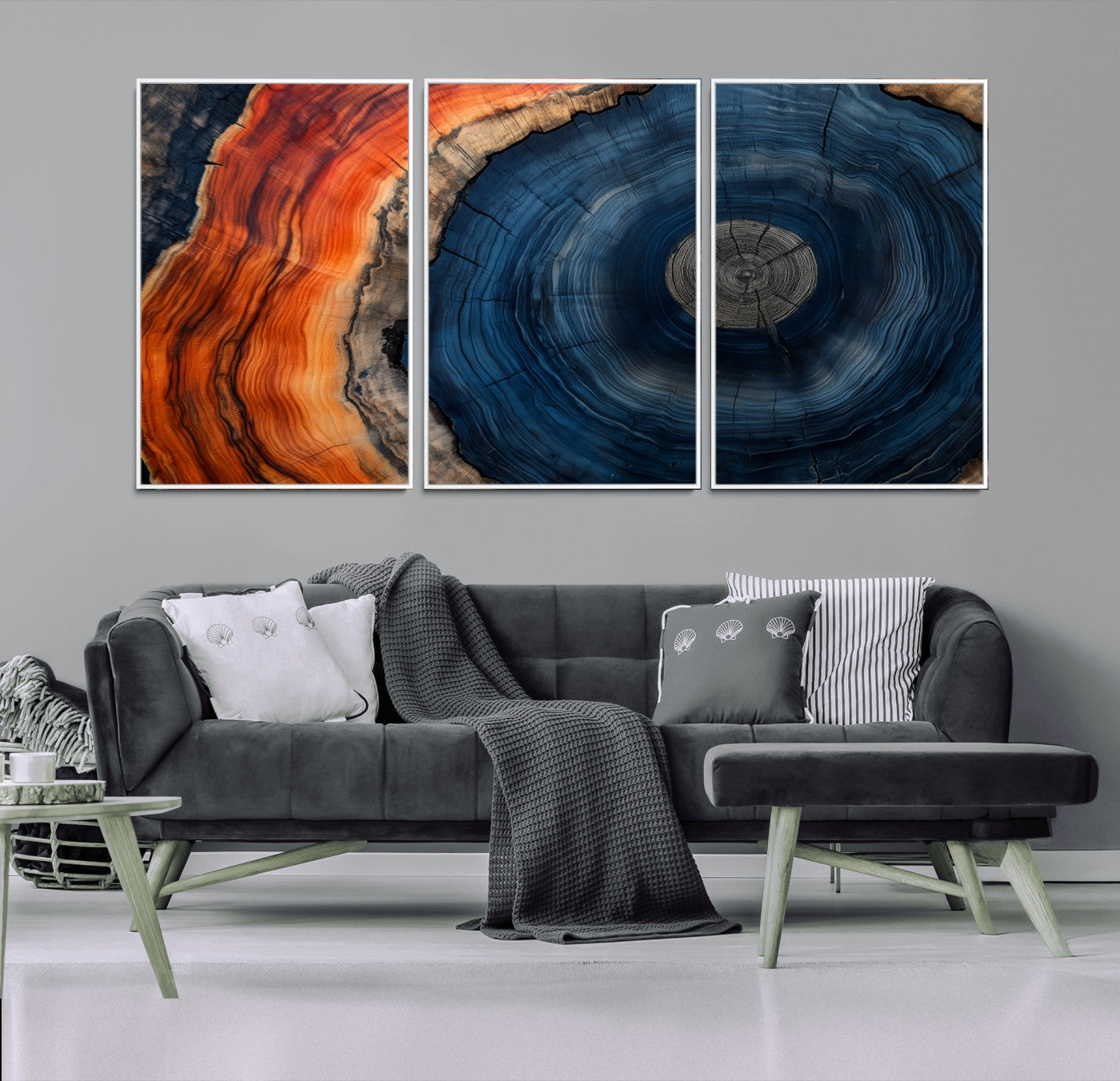 MGV-FC-60X30-3P - Tree Rings Wall Art Canvas Print, Rustic Wood Print, Framed Natural Texture Art Print, Wood Grain