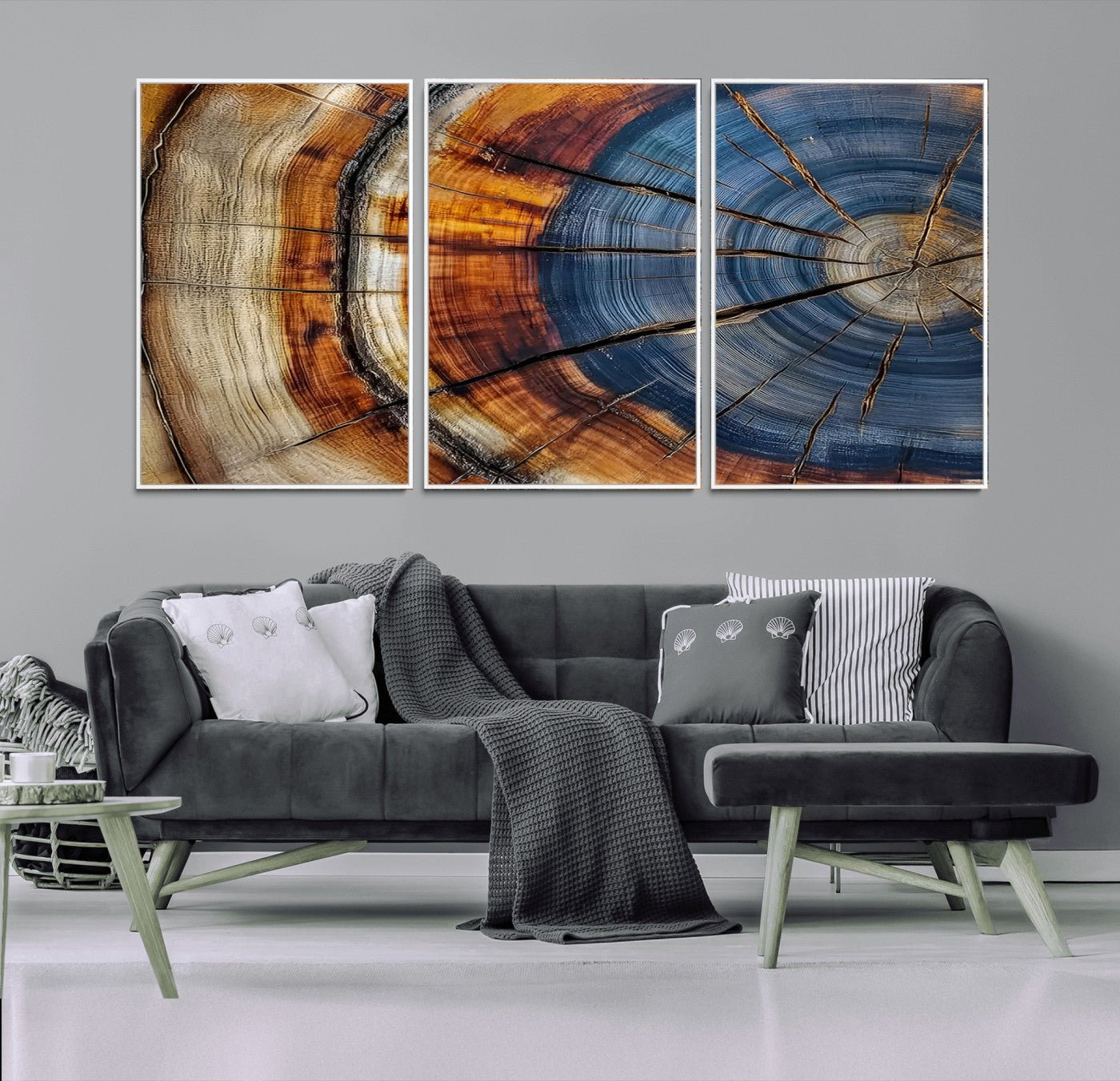 18032999-MGV-FC-60X30-3P_White-Wood Grain Canvas Wall Art - Framed Abstract Tree Ring Framed Wall Art, Wood Grain Canvas Wall Decor, Minimalist Home Canvas Art