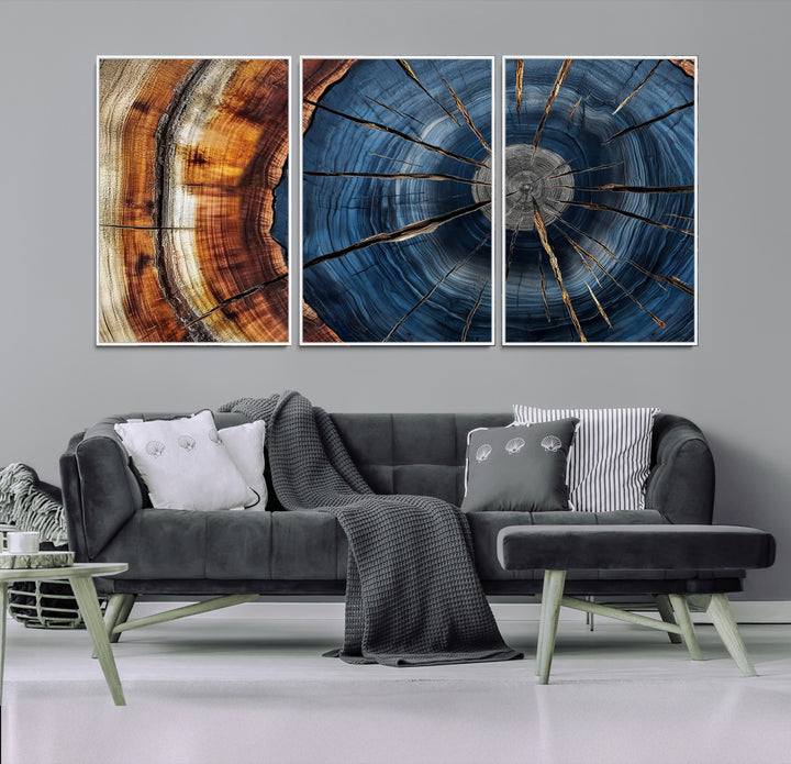 Framed Abstract Tree Ring Wall Art Print, Natural Rustic Wood Texture Canvas Print, Wood Tree Stump Farmhouse, Log Cabin Wooden House Decor