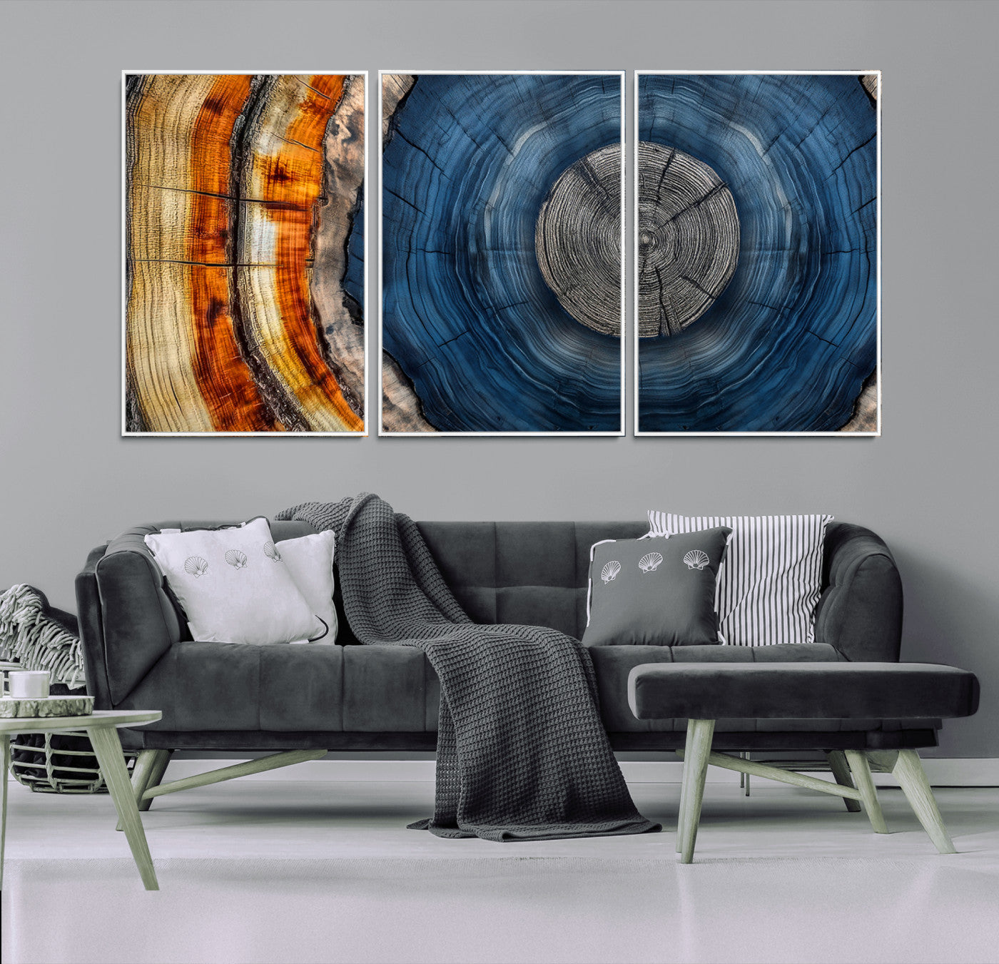84489410-MGV-FC-60X30-3P_White-Abstract Framed Tree Rings Wall Decor, Wood Grain Rings Artwork Print, Nature Woodland Modern Wall Decor for Barn Wall, Farmhouse Decor