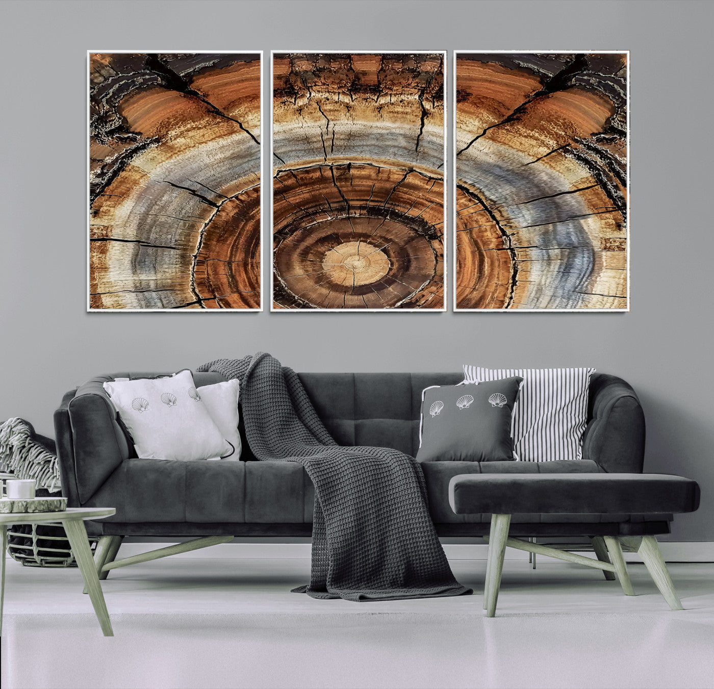 15184146-MGV-CV-36X24-Tree Rings Wall Art Canvas Print – Rustic Wood Texture Natural Grain Organic Pattern Earthy Artwork for Home Office