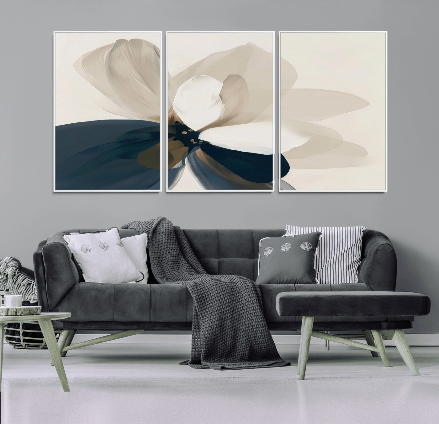 42188901-MGV-CV-36X24-Minimal Flower Wall Art Canvas Print – Framed Beige Bloom Botanical Modern Floral Artwork for Home, Office, Living Room