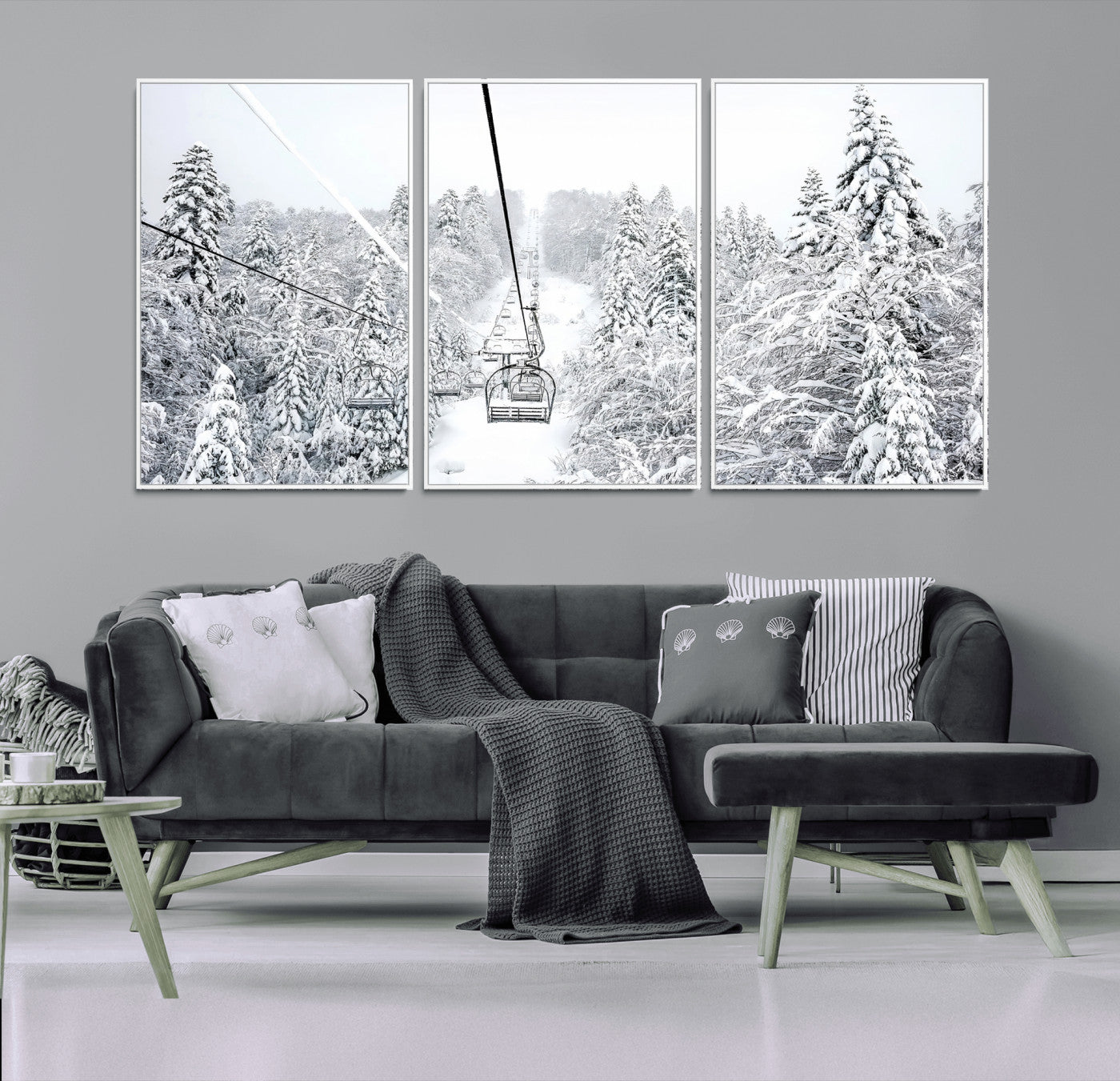60296839-MGV-CV-36X24-Snowy Mountains Wall Art Canvas Print – Framed Ski Lift Winter Forest Alpine Landscape Nature Artwork for Home Office