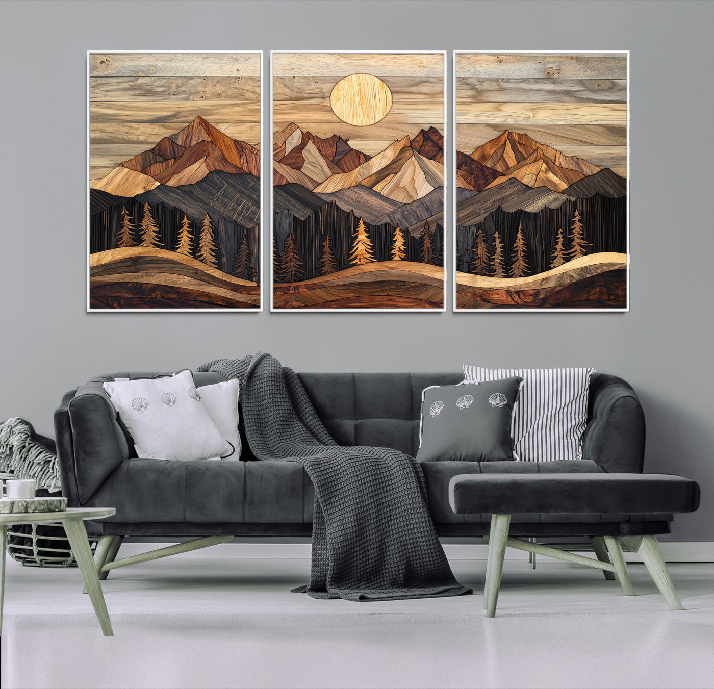 50100230-MGV-FC-60X30-3P_White-Wood Mountain Wall Art Canvas Print, Framed Boho Wood Art Print, Abstract Woodland Farmhouse Decor