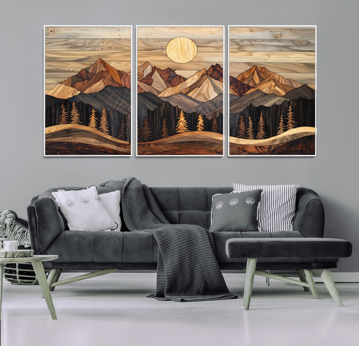 50100230-MGV-FC-60X30-3P_White-Wood Mountain Wall Art Canvas Print, Framed Boho Wood Art Print, Abstract Woodland Farmhouse Decor