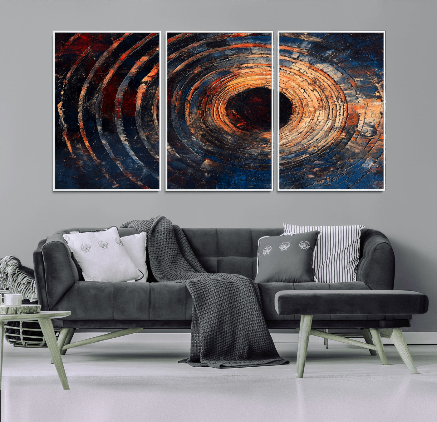MGV-FC-60X30-3P - Wood Tree Ring Wall Art Canvas Print, Framed Natural Wood Art Picture Print, Rustic Tree Slice Perfect Rustic Decor Artwork