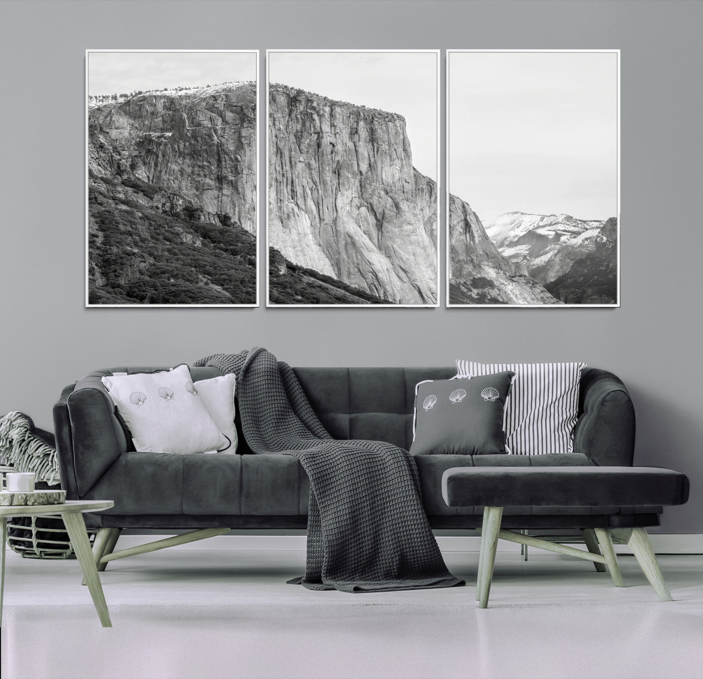 39393420-MGV-FC-60X30-3P-El Capitan Wall Art Canvas Print – Framed Yosemite Cliff Monochrome Mountain Landscape Nature Artwork for Home Office