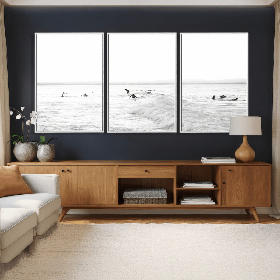 Minimalist Surf Wall Art Canvas Print | Black and White