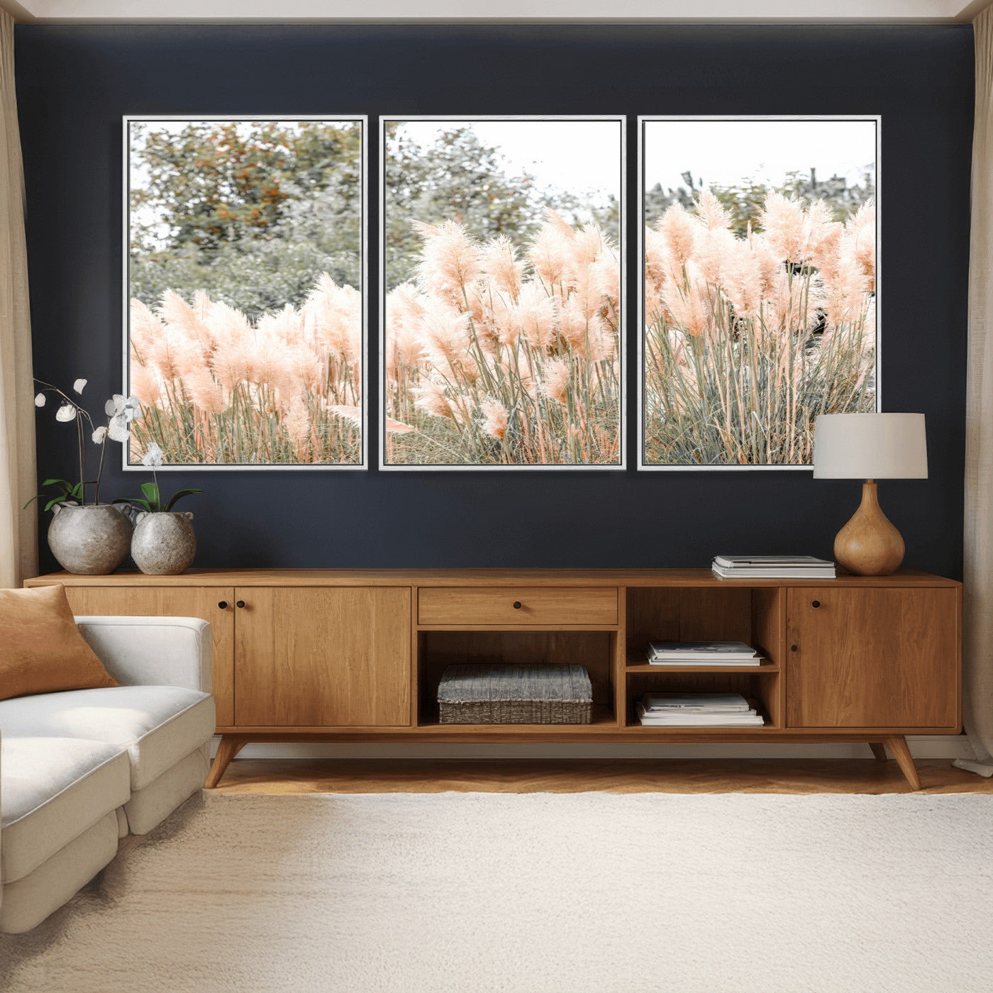 21826392-MGV-CV-36X24 - Pampas Grass Wall Art – Soft Blush Hues and Natural Texture Canvas Print, Serene Outdoors & Botanical Charm for Living Room or Nature Decor