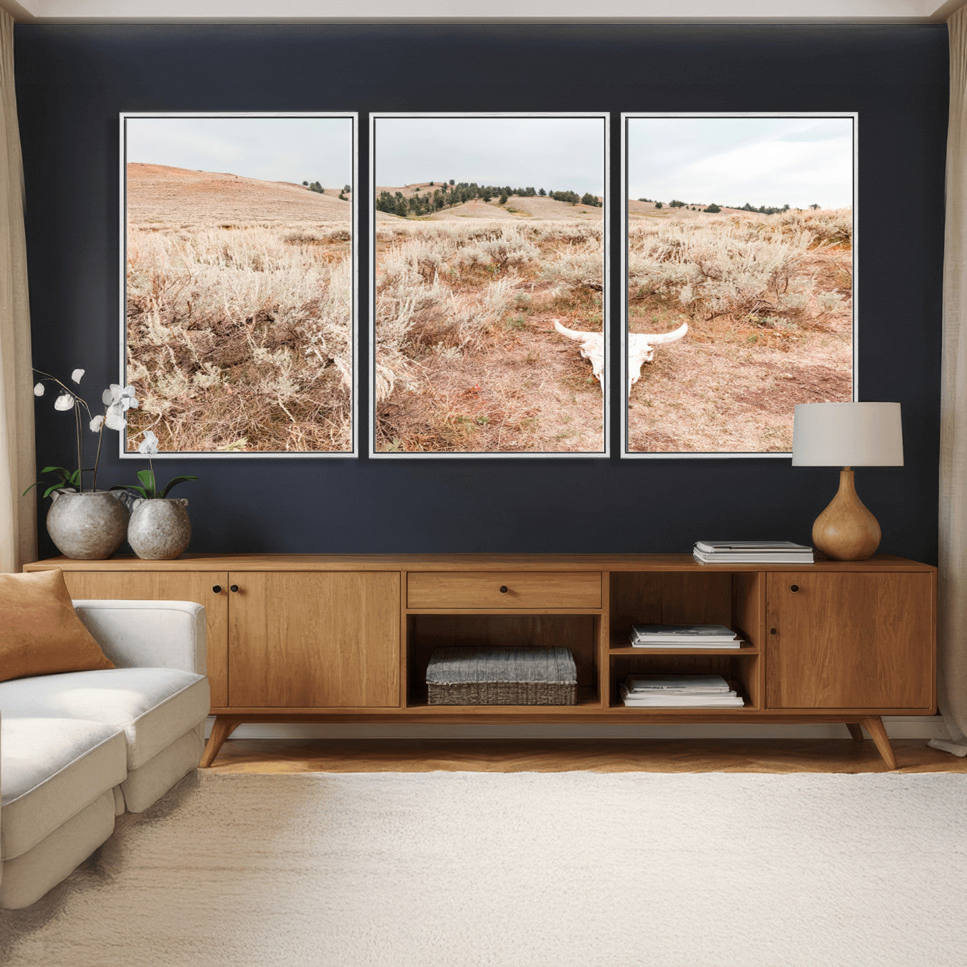 97234735-MGV-CV-36X24 - Desert Skull Wall Art – Arid Landscape & Sagebrush Canvas Print, Rustic Nature and Earth Tones for Living Room or Minimalist Decor