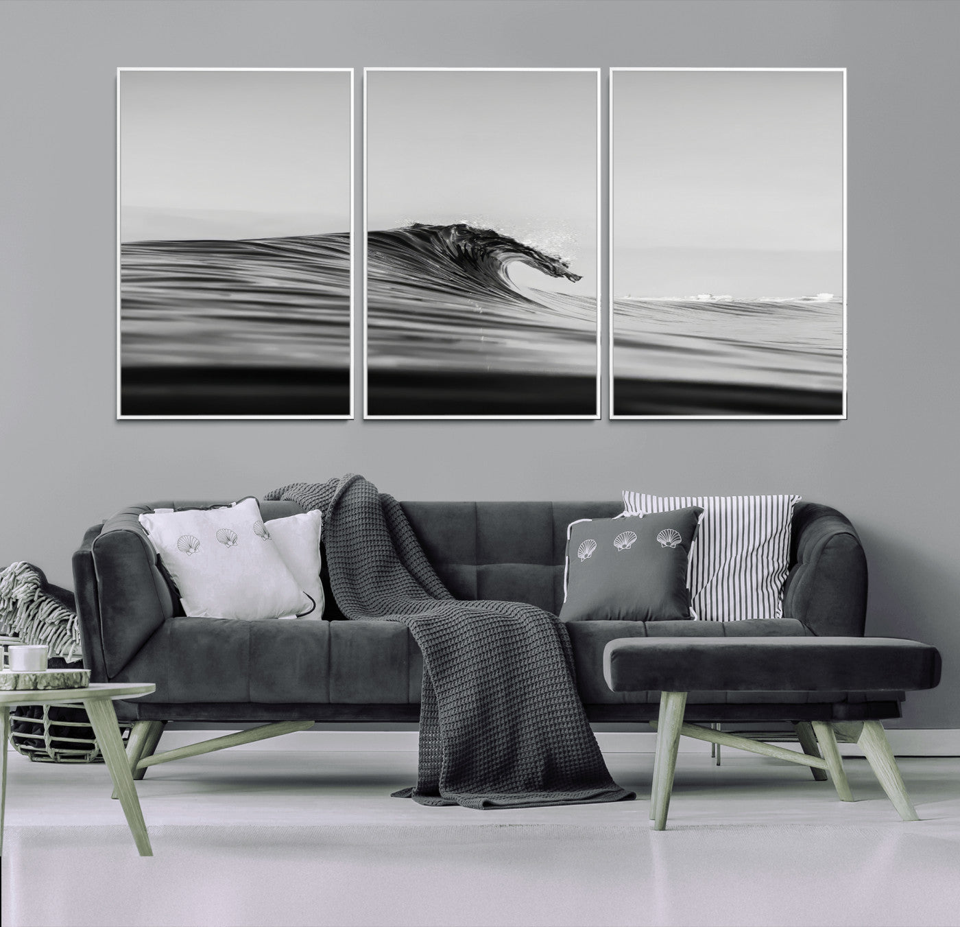 24029476-MGV-CV-36X24-Black Wave Wall Art Canvas Print – Framed Abstract Surf Minimalist Ocean Modern Coastal Seascape Artwork for Home Office