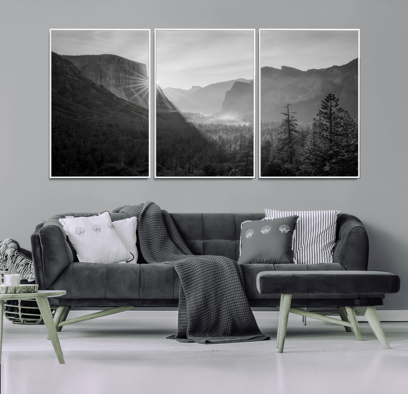 MGV-FC-60X30-3P - Yosemite Valley Wall Art Canvas Print, Framed El Capitan Sunrise Art Picture Print, Misty Mountain Perfect Modern Rustic Decor Artwork