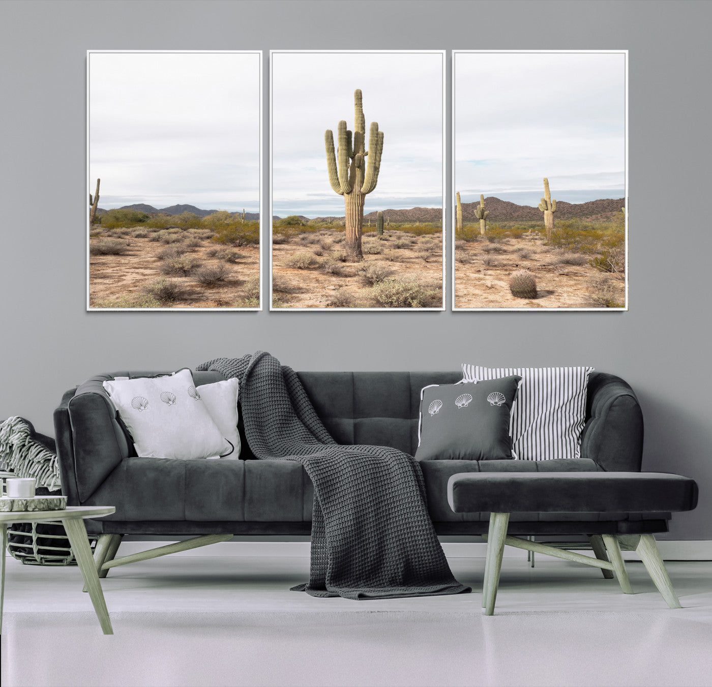 96147924-MGV-FC-60X30-3P-Saguaro Cactus Wall Art Canvas Print – Framed Desert Landscape Minimalist Boho Nature Artwork for Home Office