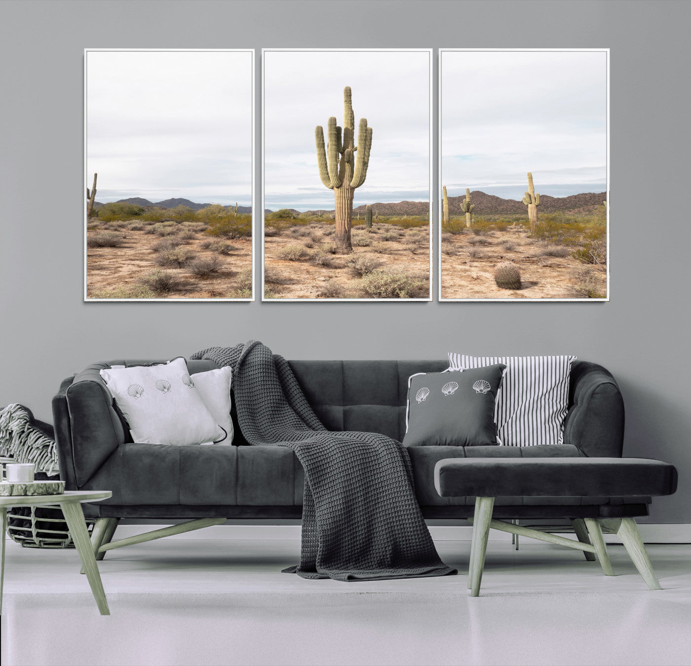 MGV-FC-60X30-3P - Saguaro Cactus Wall Art Canvas Print, Framed Desert Cactus Art Picture Print, Earthy Desert Perfect Southwestern Boho Decor Artwork