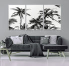 46641801-MGV-FC-60X30-3P-Palm Wall Art Canvas Print, Framed Tropics Art Picture Print, Monochrome Perfect Minimalist Decor