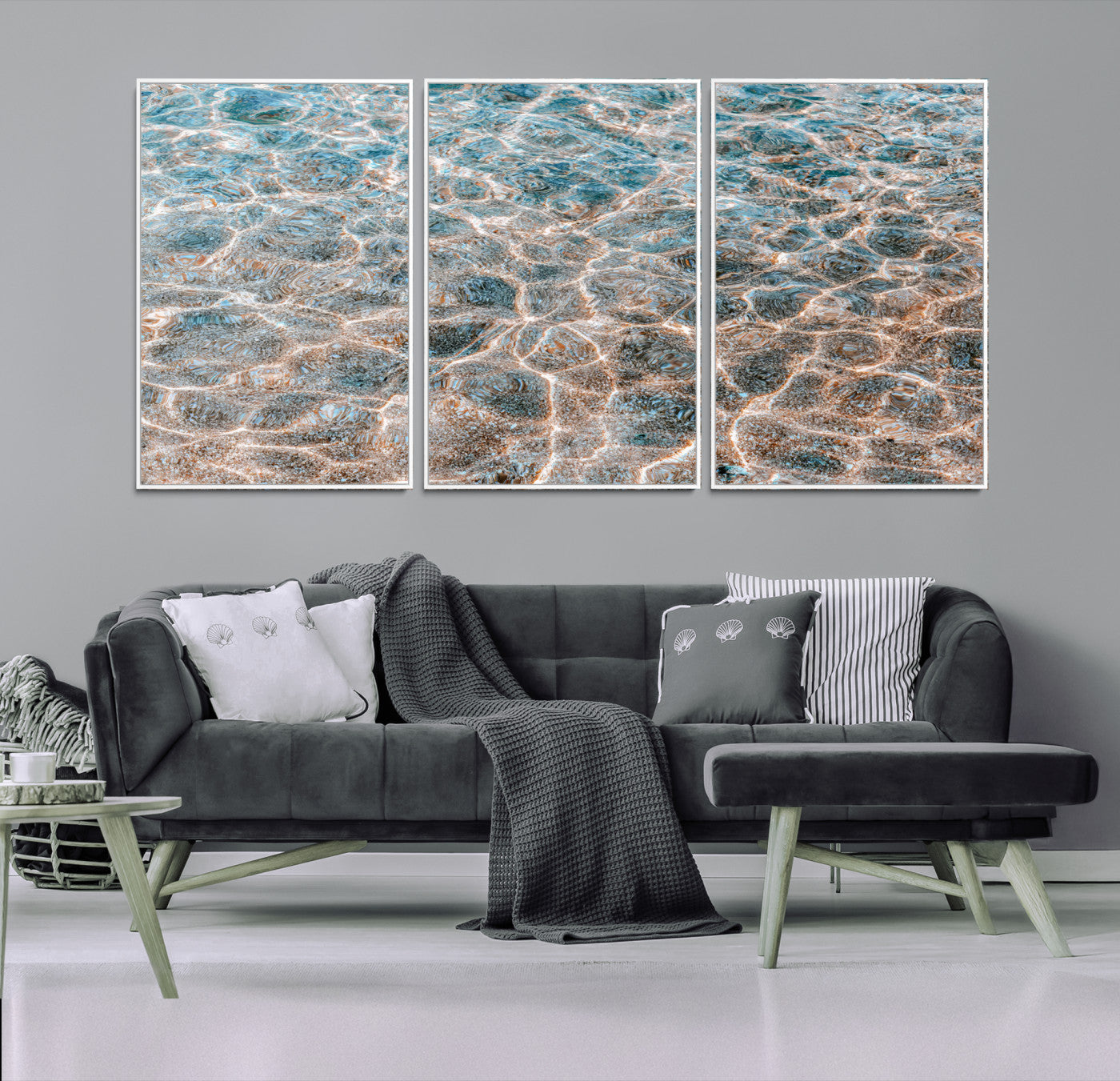 26580287-MGV-FC-60X30-3P-Clear Water Wall Art Canvas Print – Framed Sunlit Ocean Ripples Scene Artwork for Home, Office, Living Room Decor