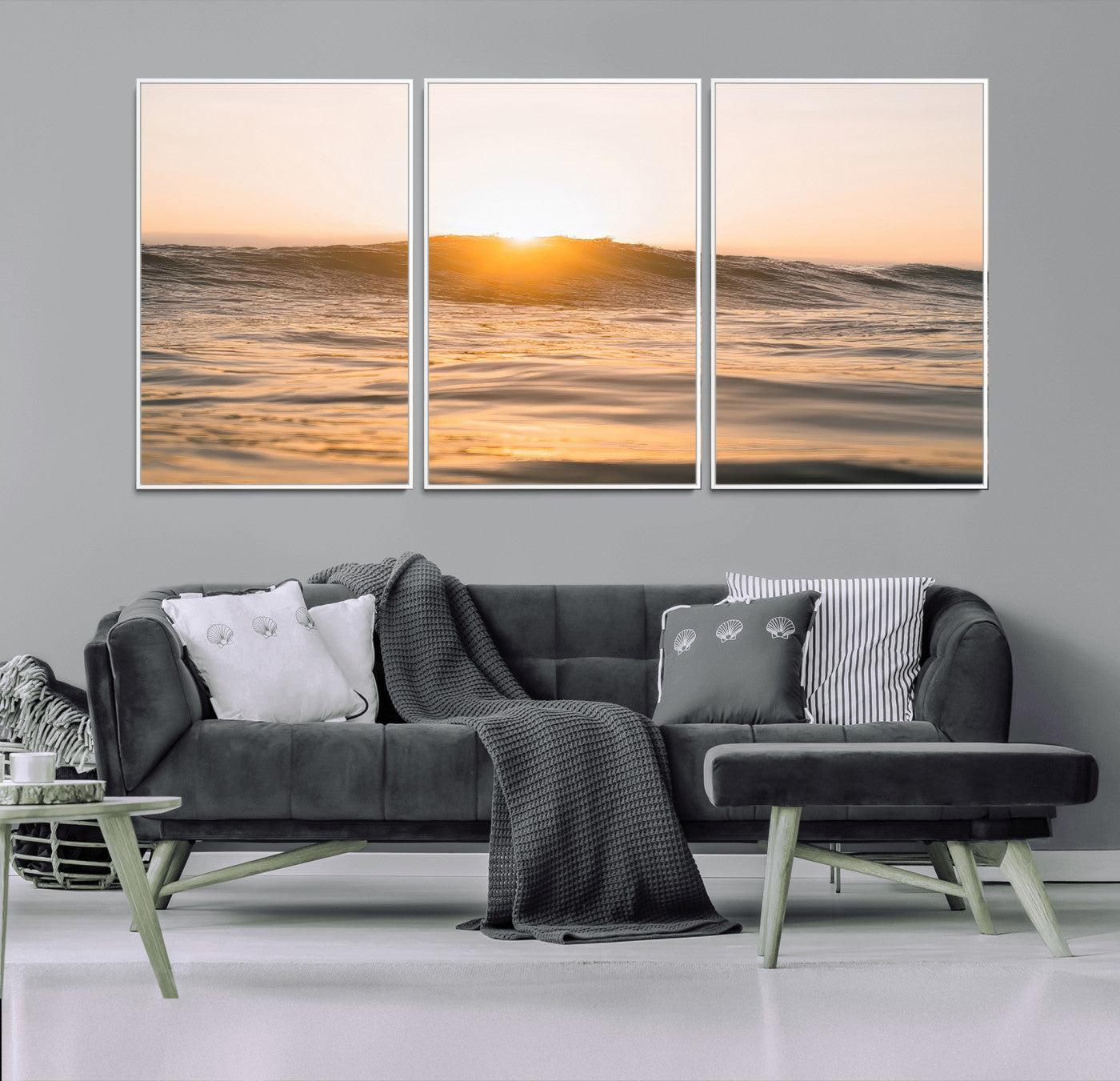 16973771-MGV-CV-36X24-Calm Water Wall Art – Framed Sunset Waves Canvas Artwork, Coastal Warm Design, Minimal Ocean Decor for Home, Office
