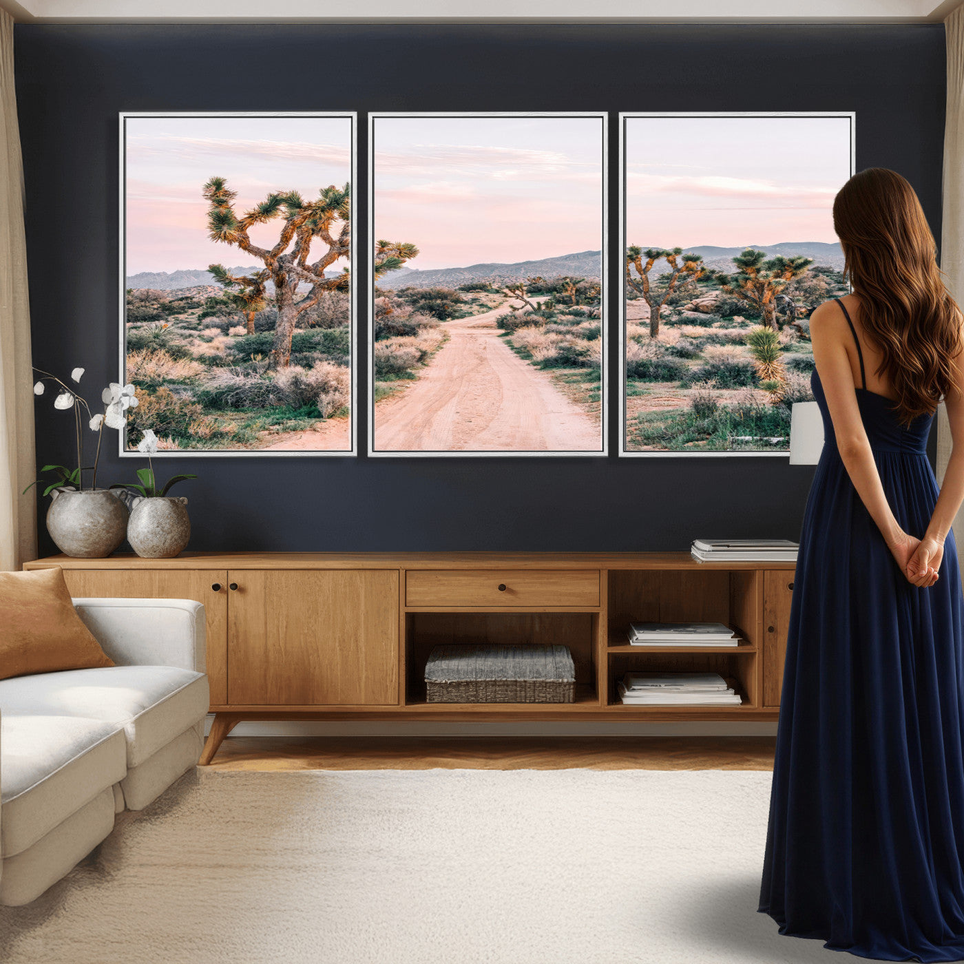 12540952-MGV-CV-36X24 - Desert Trail Wall Art – Canvas Print of Joshua Trees & Sunset Glow, Sandy Path Wilderness, Scenic Nature Escape Decor for Living Room, Office or Bedroom