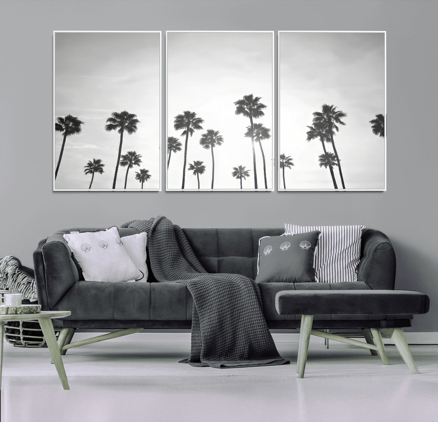 62298277-MGV-CV-36X24-Monochrome Palms Wall Art Canvas Print – Framed Minimalist Silhouetted Trees Artwork for Home, Office, Living Room