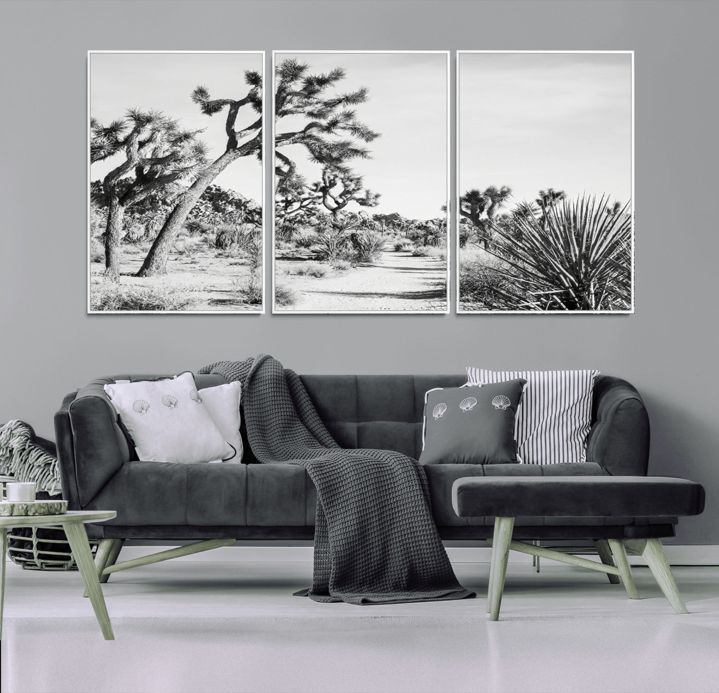 MGV-FC-60X30-3P - Joshua Tree Wall Art Canvas Print, Framed Desert Path Art Picture Print, Monochrome Desert Perfect Minimalist Desert Decor Artwork