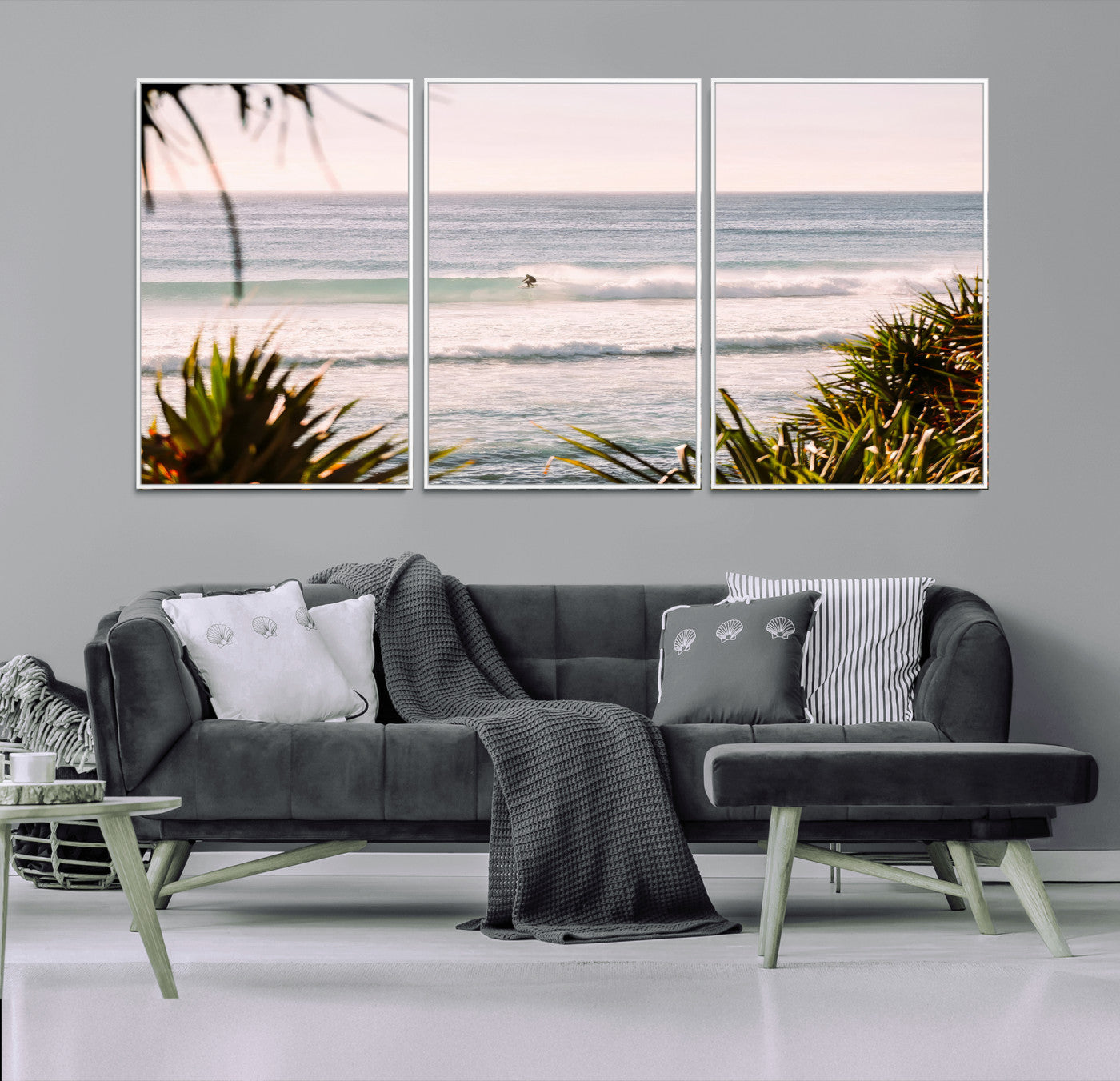 MGV-FC-60X30-3P - Ocean Surfer Wall Art Canvas Print, Framed Coastal Surf Art Picture Print, Tropical Beach Perfect Tropical Coastal Decor Artwork