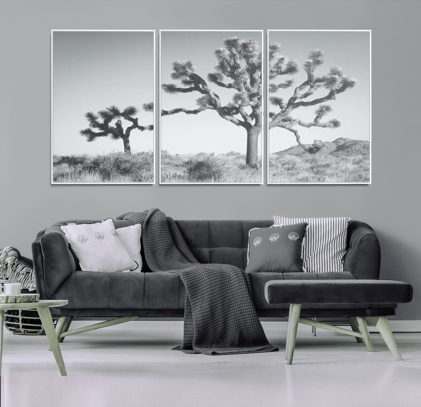 MGV-FC-60X30-3P - Joshua Tree Wall Art Canvas Print, Framed Black White Landscape Art Picture Print, Desert Tree Decor Perfect Southwestern Decor Artwork