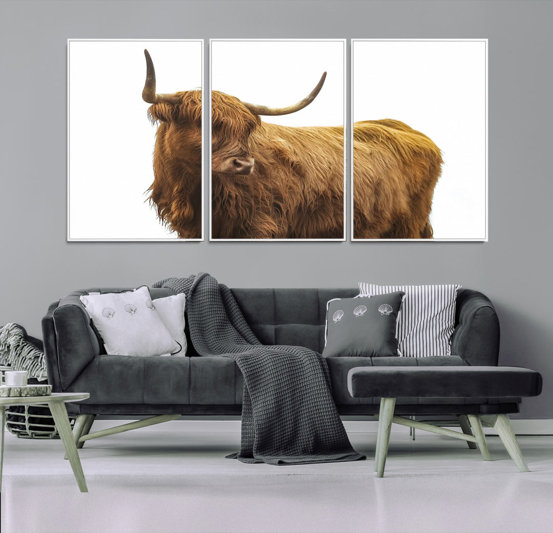 Highland Cow Wall Art Canvas Print, Scottish Bull Print, Framed Rustic Farmhouse Art Print, Large Country Animal Printing Perfect for Farmhouse Decor