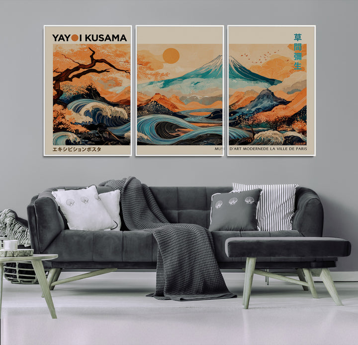 Modern Japanese Wall Art Print Yayoi Kusama Canvas Wall Art Abstract Mount Fuji Canvas Print Japanese Landscape Art Printing