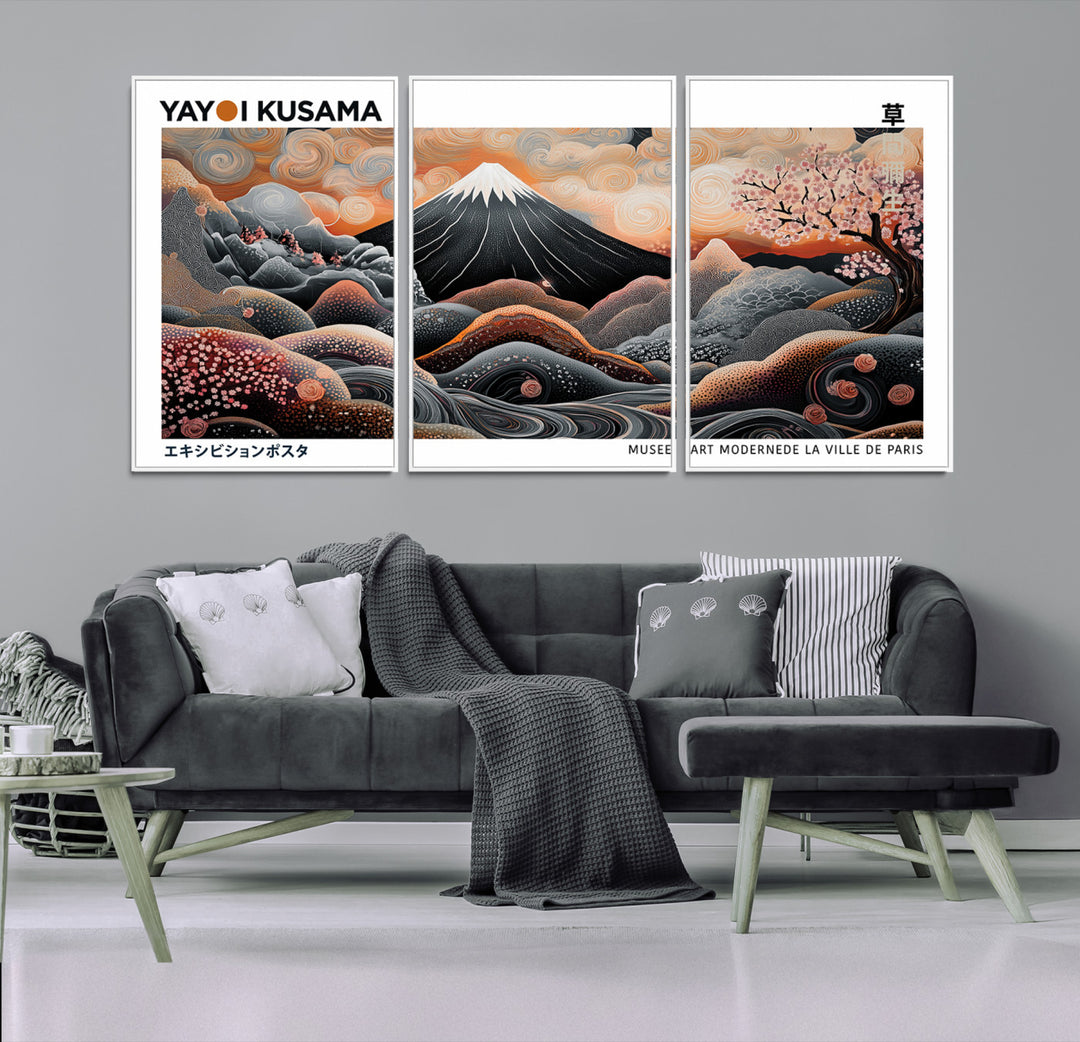 Modern Japanese Wall Art Print, Yayoi Kusama Wall Art Print, Abstract Mount Fuji Canvas Print Japanese Landscape Art Printing