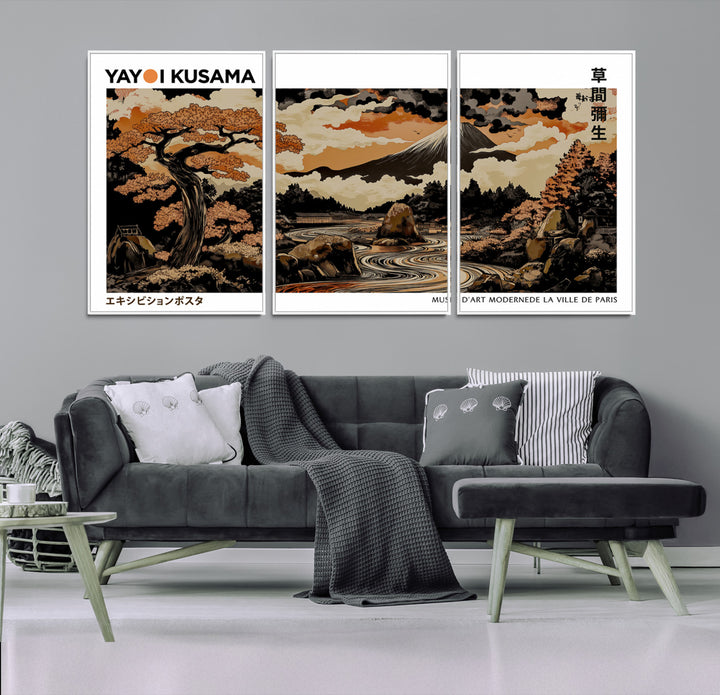 Modern Japanese Wall Art Print Yayoi Kusama Canvas Wall Art Abstract Mount Fuji Canvas Print Japanese Landscape Art Printing