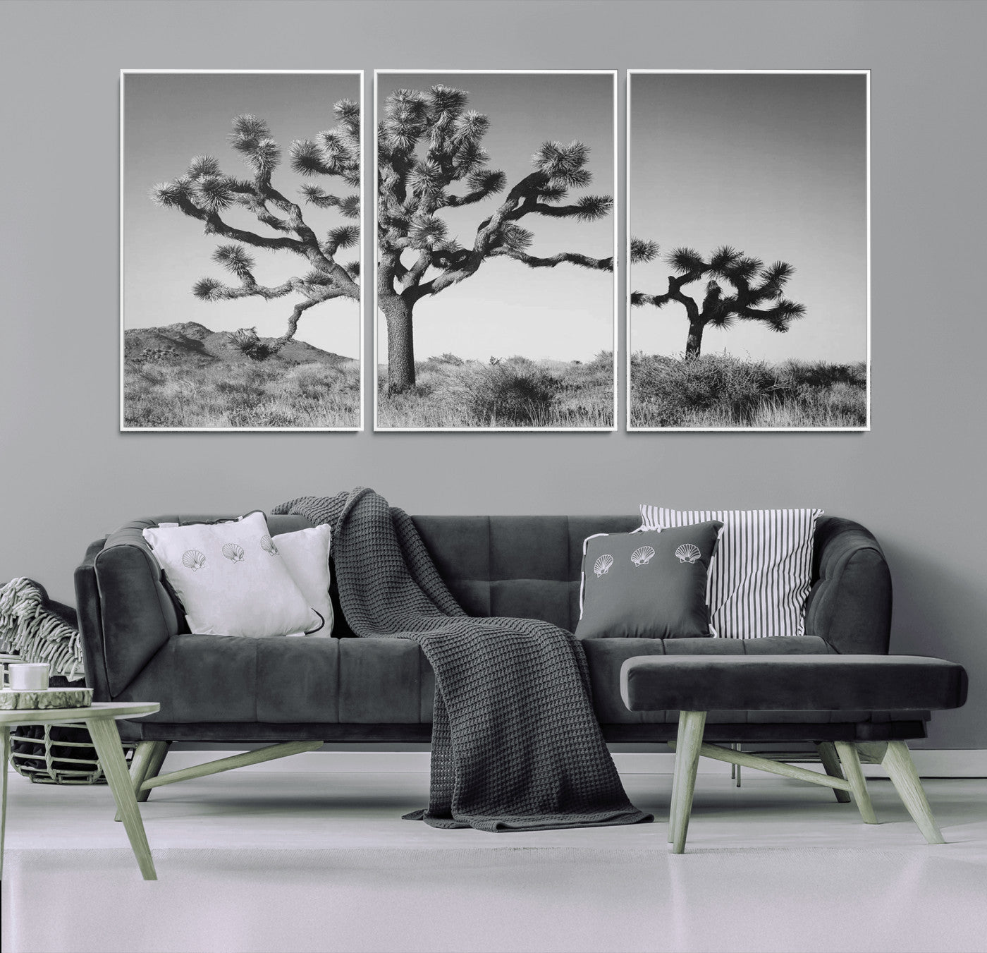 MGV-FC-60X30-3P - Joshua Tree Wall Art Canvas Print, Framed Monochrome Desert Art Picture Print, Minimalist Nature Scene Perfect Southwestern Minimalist Decor Artwork