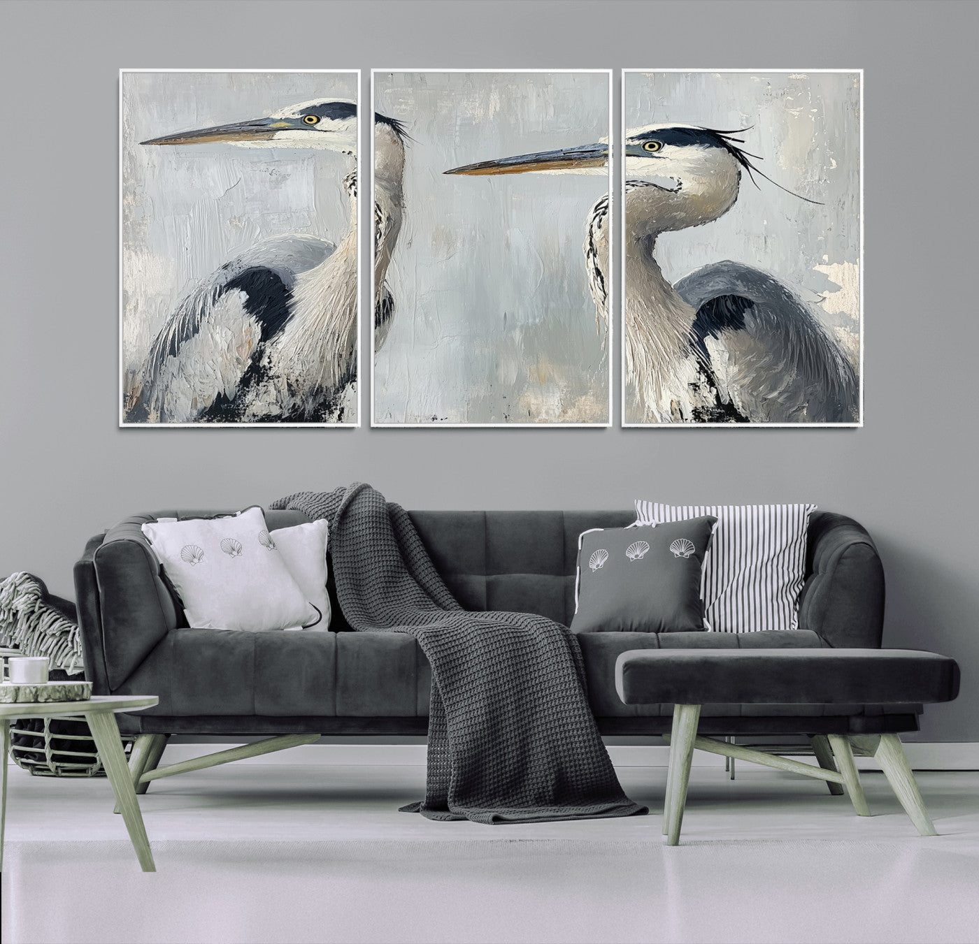 MGV-FC-60X30-3P - Bird Canvas Decor Wall Art Canvas Print, Framed Coastal Bird Pair Art Picture Print, Minimalist Wildlife Wall Perfect Coastal Minimalist Decor Artwork