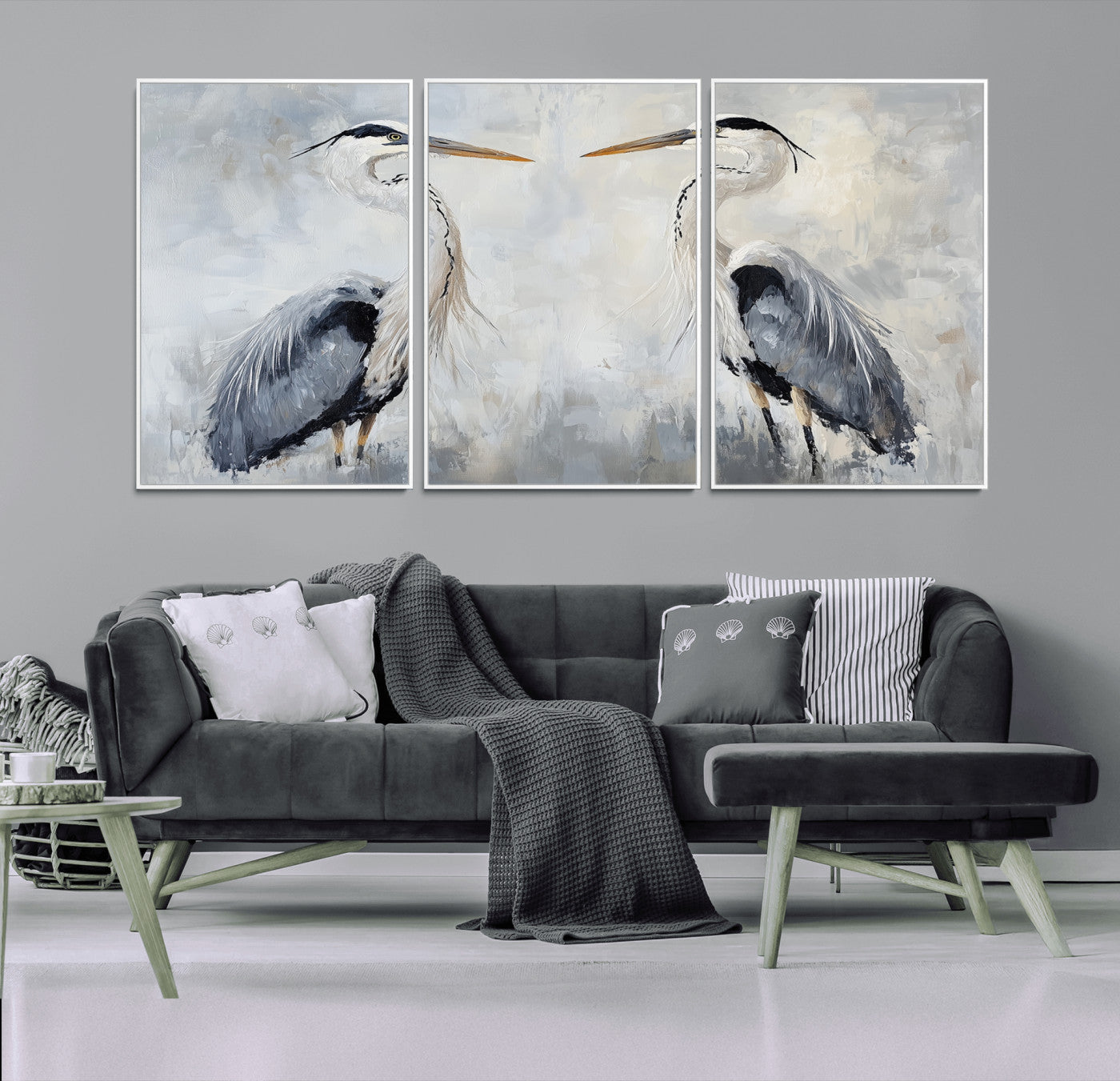 MGV-FC-60X30-3P - Heron Wall Art Wall Art Canvas Print, Framed Bird Canvas Decor Art Picture Print, Nature Inspired Perfect Coastal Minimalist Decor Artwork