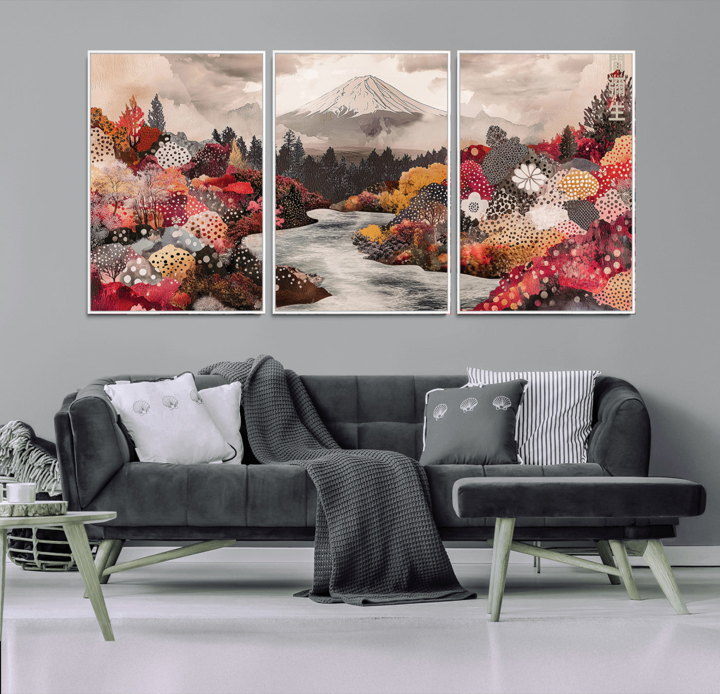 MGV-FC-60X30-3P - Mountain Wall Art Wall Art Canvas Print, Framed Autumn Forest Art Picture Print, Cottagecore Landscape Perfect Cottagecore Boho Decor Artwork