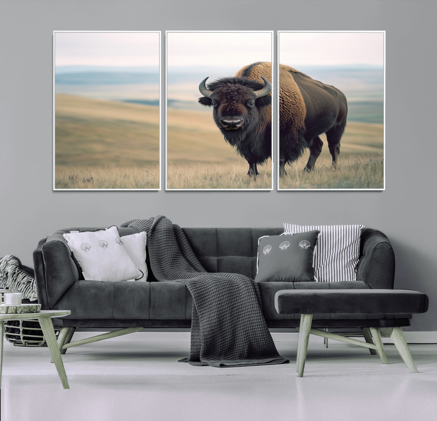 60097194-MGV-CV-36X24-Bison Wall Art Canvas Print – Framed Buffalo American Bison Western Ranch Rustic Animal Artwork for Home, Office