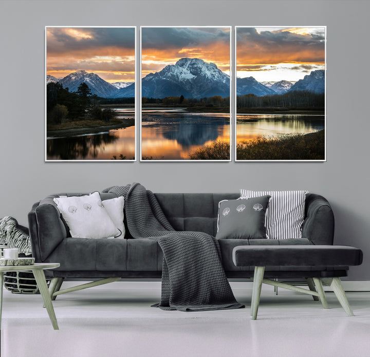 Mountain Sunset Wall Art Canvas Print, Framed Alpine Wilderness Art Picture Print, Golden Hour Perfect Wilderness Decor Artwork