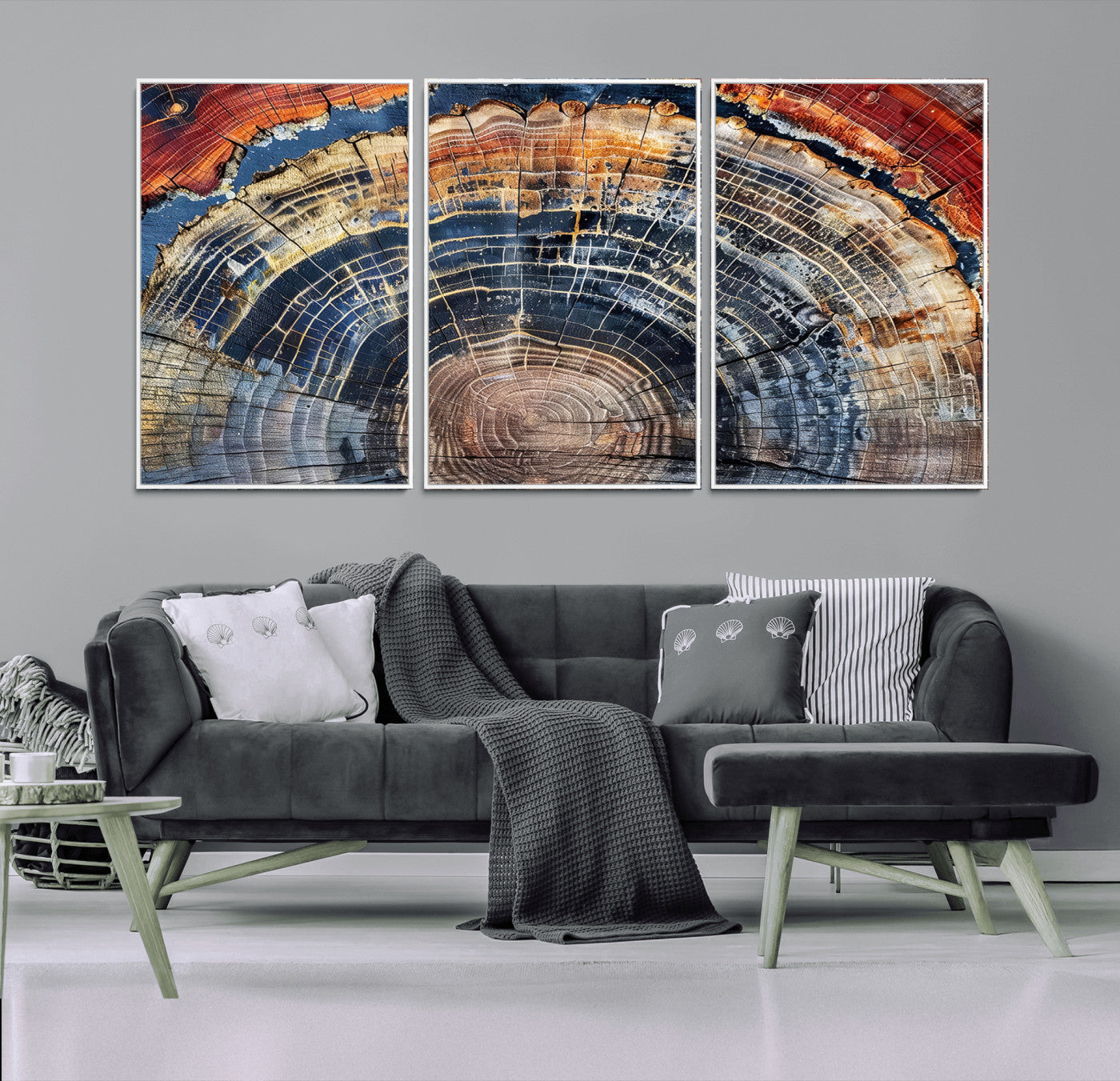 60292921-MGV-CV-36X24-Tree Rings Wall Art Canvas Print – Framed Petrified Wood Modern Rustic Nature Scene Artwork for Home Office