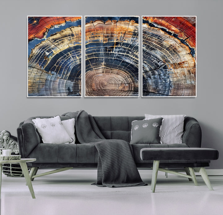 Tree Rings Canvas Wall Art Print, Framed Wood Texture Art Picture Print, Petrified Wood Perfect Modern Rustic Decor Artwork