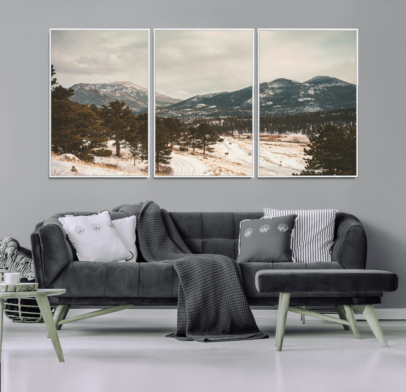 77311749-MGV-FC-60X30-3P_White-Mountain Landscape Wall Art Canvas Print – Framed Snowy Peaks Alpine Aesthetic Rustic Winter Scene Artwork for Home Office