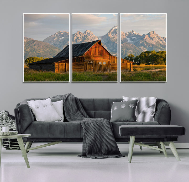 Rustic Barn Wall Art Canvas Print, Framed Western Landscape Art Picture Print, Farmhouse Style Perfect Rustic Farmhouse Decor Artwork