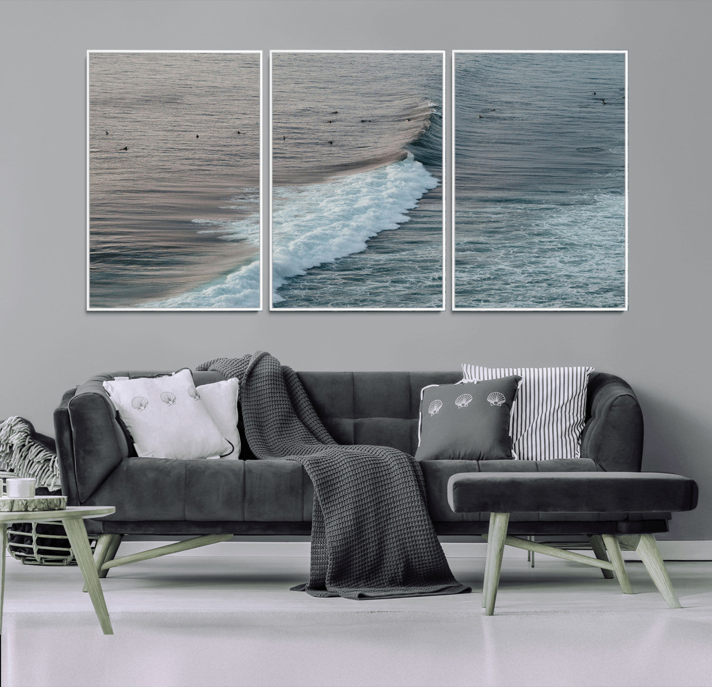 23077324-MGV-FC-60X30-3P_White-Ocean Waves Wall Art Canvas Print – Framed Coastal Serenity Surf Nature Scene Artwork for Home Office